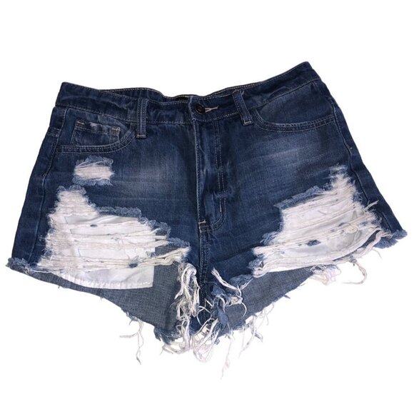 Forever 21Size S Shorts Jean Distressed Blue Denim Cut Off Festival Beach Vacay - Picture 1 of 5